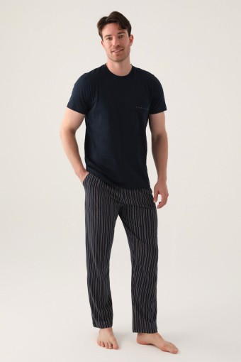 ARNETTA - Arnetta Erkek Pijama Takım Kısa Kollu Bisiklet Yaka Süprem Büyük Beden - Navy