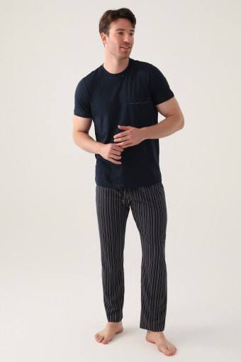 ARNETTA - Arnetta Erkek Pijama Takım Kısa Kollu Bisiklet Yaka Süprem Büyük Beden - Navy (1)