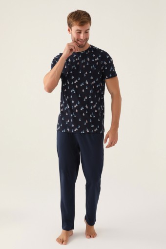 ARNETTA - Arnetta Erkek Pijama Takım Kısa Kollu Bisiklet Yaka Süprem - Lacivert (1)