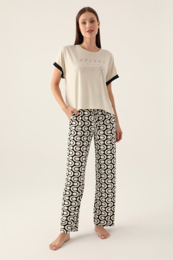 ARNETTA - Arnetta Kadın Pijama Takımı Kısa Kollu Bisiklet Yaka Süprem - Kemik