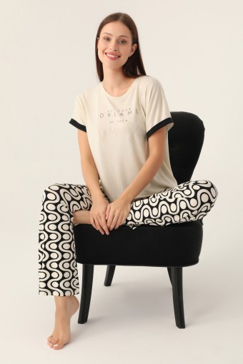 ARNETTA - Arnetta Kadın Pijama Takımı Kısa Kollu Bisiklet Yaka Süprem - Kemik (1)