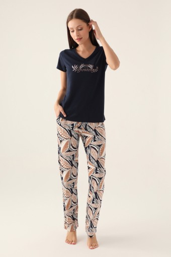 ARNETTA - Arnetta Kadın Pijama Takımı Kısa Kollu V Yaka Süprem - Lacivert