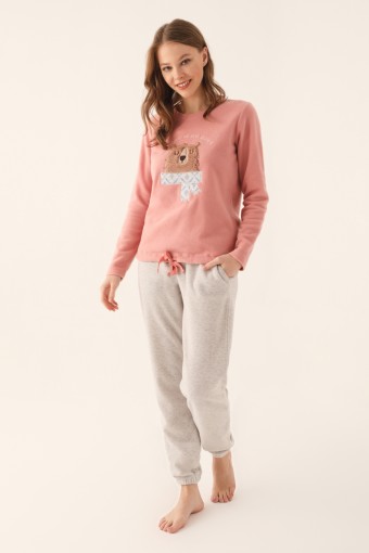 ARNETTA - Arnetta Kadın Uzun Kollu Pijama Takımı - RETRO PEMBE