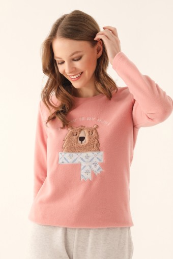 ARNETTA - Arnetta Kadın Uzun Kollu Pijama Takımı - RETRO PEMBE (1)