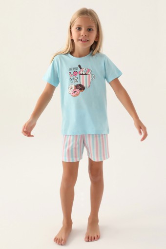 ARNETTA - Arnetta Kız Çocuk Şortlu Takımı Kısa Kollu Bisiklet Yaka Süprem - Açık Mavi