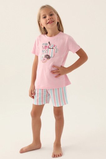 ARNETTA - Arnetta Kız Çocuk Şortlu Takımı Kısa Kollu Bisiklet Yaka Süprem - Toz Pembe