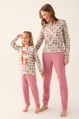 ARNETTA - Arnetta Kız Garson Uzun Kollu Pijama Takımı Polar - Krem