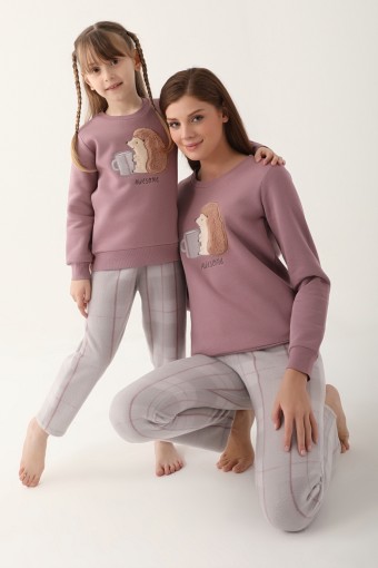 ARNETTA - Arnetta Kız Garson Uzun Kollu Pijama Takımı Polar - Leylak