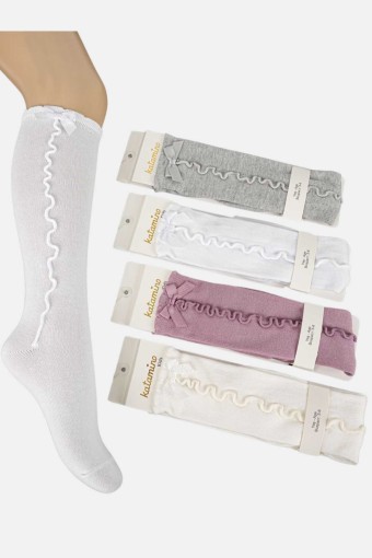 ARTI - Artı Kız Çocuk İnce Dizaltı Çorap Aksesuarlı Golf Pamuklu Büge