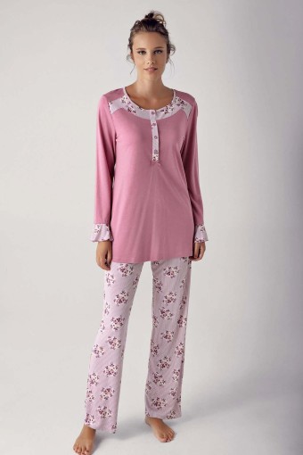 ARTIŞ - Artış Kadın Uzun Kollu Bisiklet Yaka Çiçek Desenli Pijama Takımı (1)