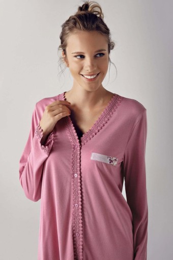 ARTIŞ - Artış Kadın Uzun Kollu V Yaka İşlemeli Çiçek Desenli Pijama Takımı (1)