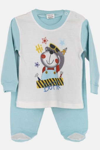 AYCA - Ayca Erkek Bebek 2'li Takım Uzun Kol Bear Baskılı - Mavi