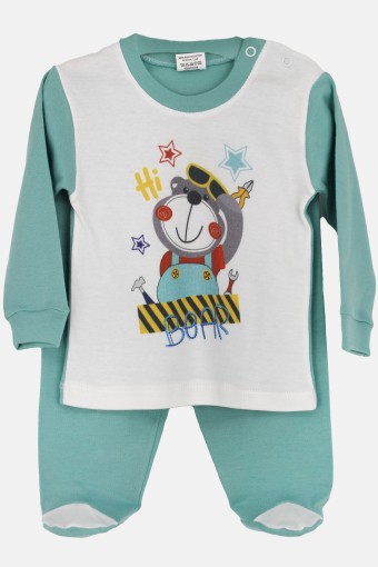 AYCA - Ayca Erkek Bebek 2'li Takım Uzun Kol Bear Baskılı - Yeşil