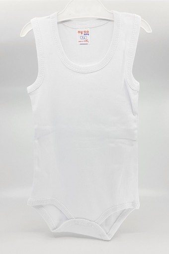 AYCA - Ayca Unisex Bebek Body Sıfır Kol Düz - Beyaz