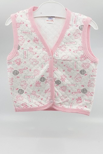 AYCA - Ayça Unisex Bebek Yelek Kapitone - Krem & Pembe