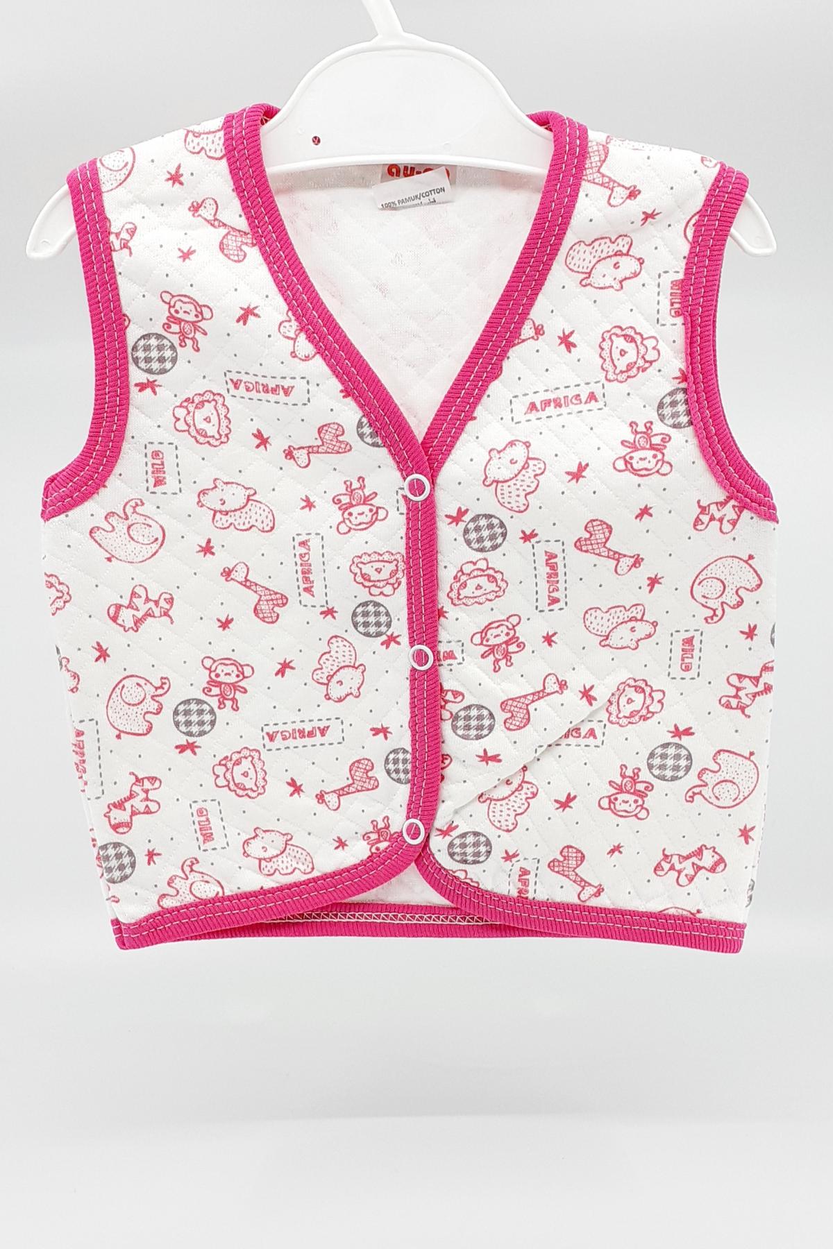 Ayça Unisex Bebek Yelek Kapitone - Krem & Pembe - Thumbnail