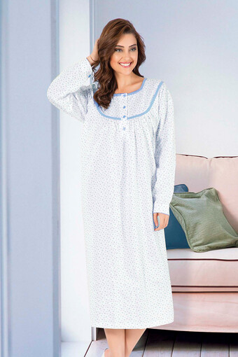 AYDOĞAN - Aydoğan Kadın Gecelik Uzun Kol Desenli 2 Düğme (1)