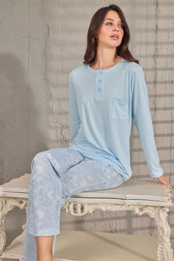 AYDOĞAN - Aydoğan Kadın Melisa Patlı Poliviskon Sabahlıklı Pijama Takımı - Buz Mavisi (1)