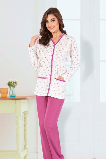 AYDOĞAN - Aydoğan Kadın Pijama Takımı Gömlek Yaka Uzun Kol Büyük Beden Pamuklu