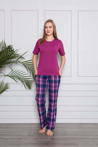 AYDOĞAN - Aydoğan Kadın Pijama Takımı Kısa Kol Alt Ekoseli