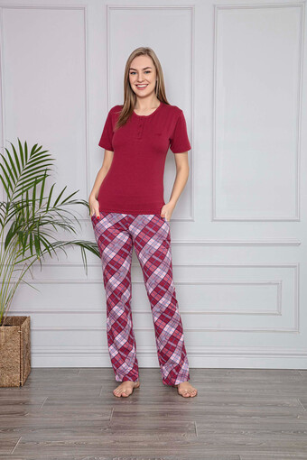 AYDOĞAN - Aydoğan Kadın Pijama Takımı Kısa Kol Alt Ekoseli