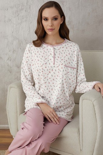 AYDOĞAN - Aydoğan Kadın Pijama Takımı Patlı 3 Düğme Uzun Kol Büyük Beden Pamuklu