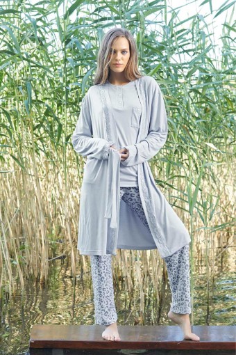 AYDOĞAN - Aydoğan Kadın Sabahlıklı Pijama Takımı - Mavi