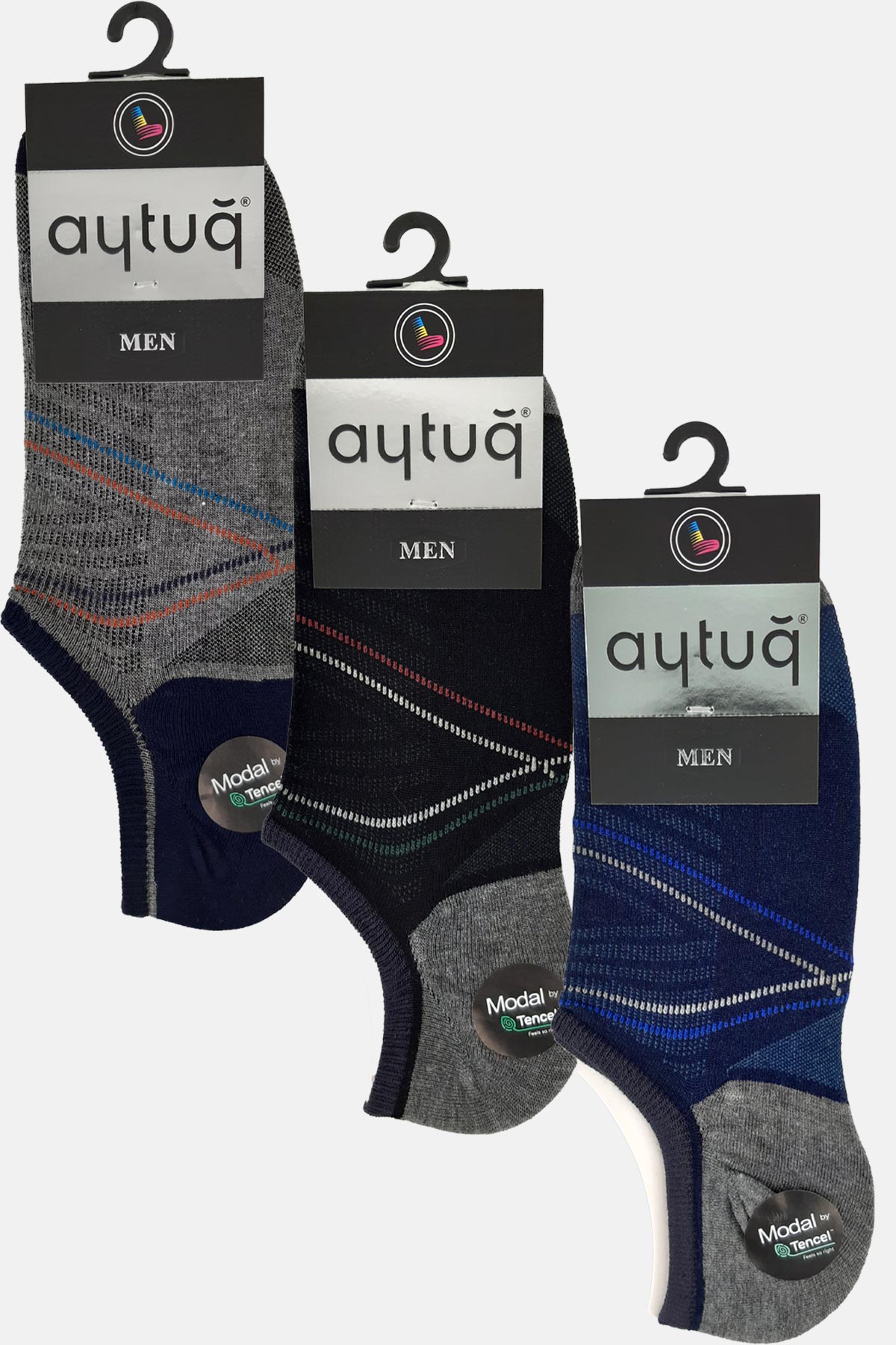 Aytuğ Erkek Renkli Desenli Sneaker Çorap Modal Tencel - Thumbnail