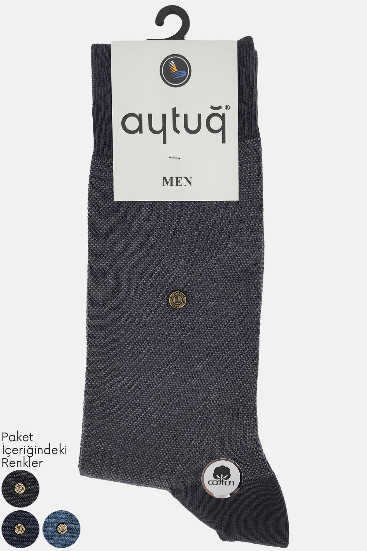 Aytuğ Erkek Soket Çorap Likralı Dikişsiz Desenli Pamuklu Pike Örgü Rivetli - Thumbnail