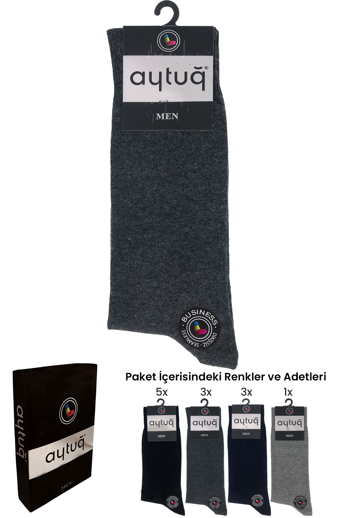 Aytuğ Erkek Soket Çorap Likralı Dikişsiz Düz Pamuklu - Thumbnail