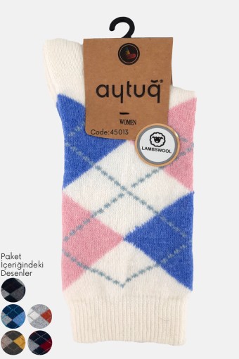 AYTUĞ - Aytuğ Kadın Soket Çorap Dikişsiz Lambswool Ekose Desen