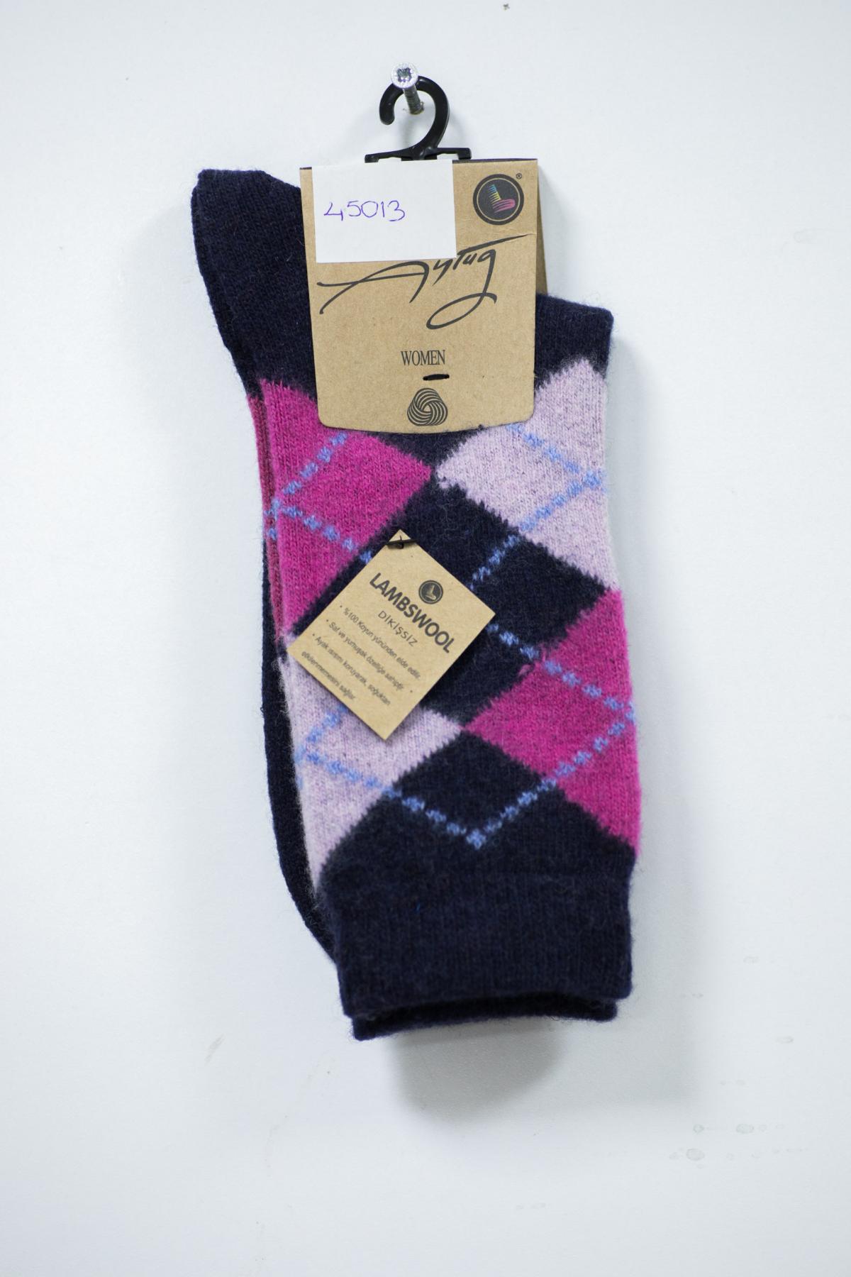 Aytuğ Kadın Soket Çorap Dikişsiz Lambswool Ekose Desen - Thumbnail