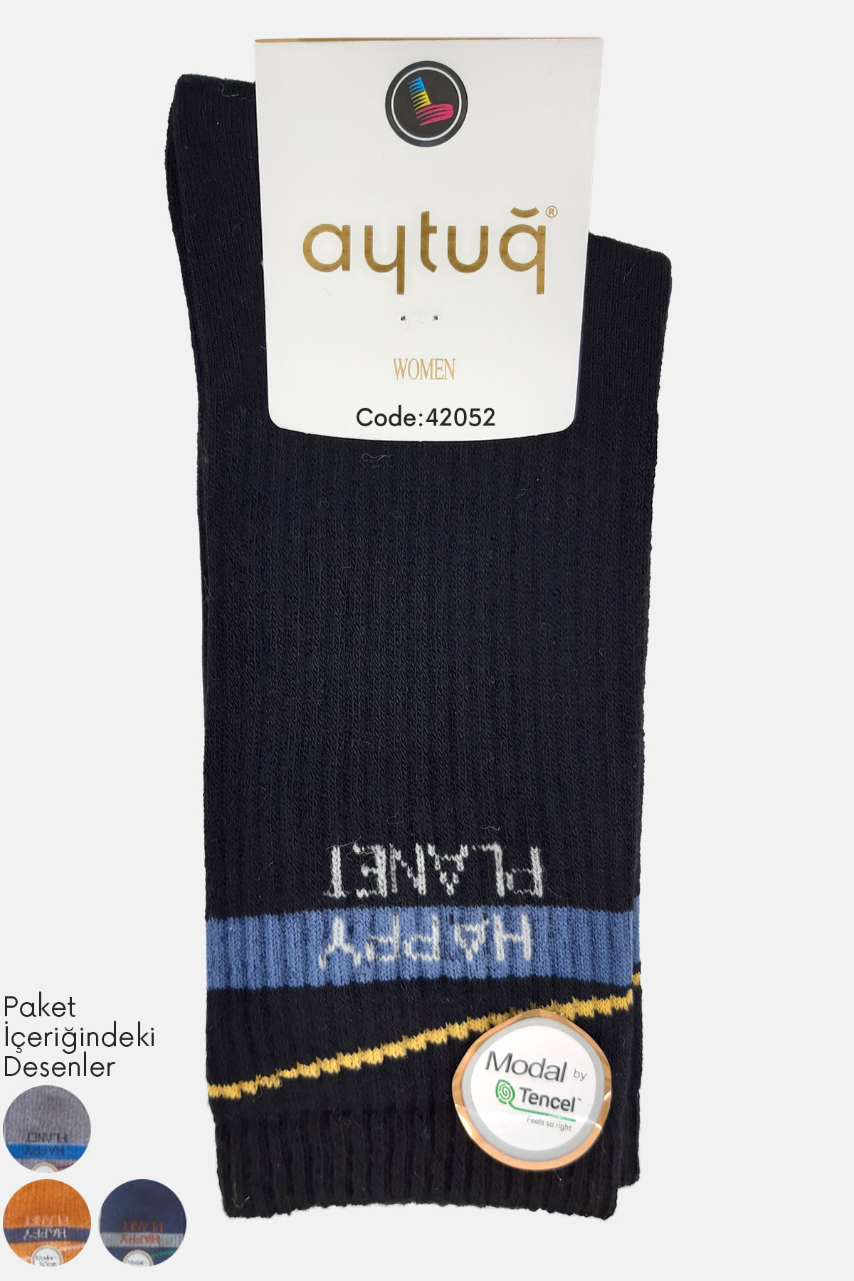 Aytuğ Kadın Soket Çorap Dikişsiz Yazılı Desenli Modal - Thumbnail