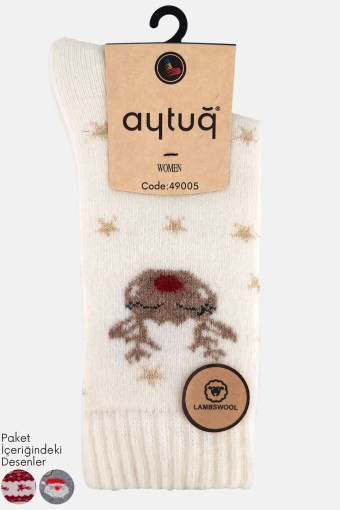 AYTUĞ - Aytuğ Kadın Soket Çorap Lastikli Yılbaşı Desenli Lambswool