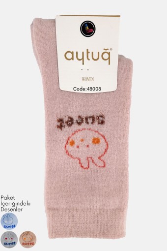 AYTUĞ - Aytuğ Kadın Soket Uyku Çorabı Dikişsiz Desenli Yazılı