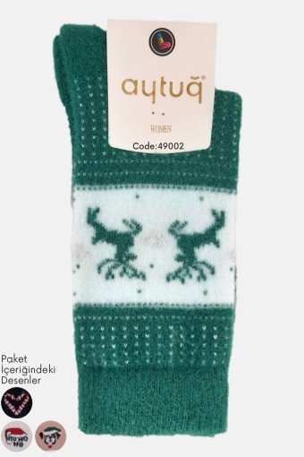 AYTUĞ - Aytuğ Kadın Soket Uyku Çorabı Likralı Dikişsiz Yılbaşı Desenli