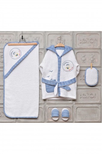 BEBİTOF - Bebitof Erkek Bebek Bornoz Seti Denizci