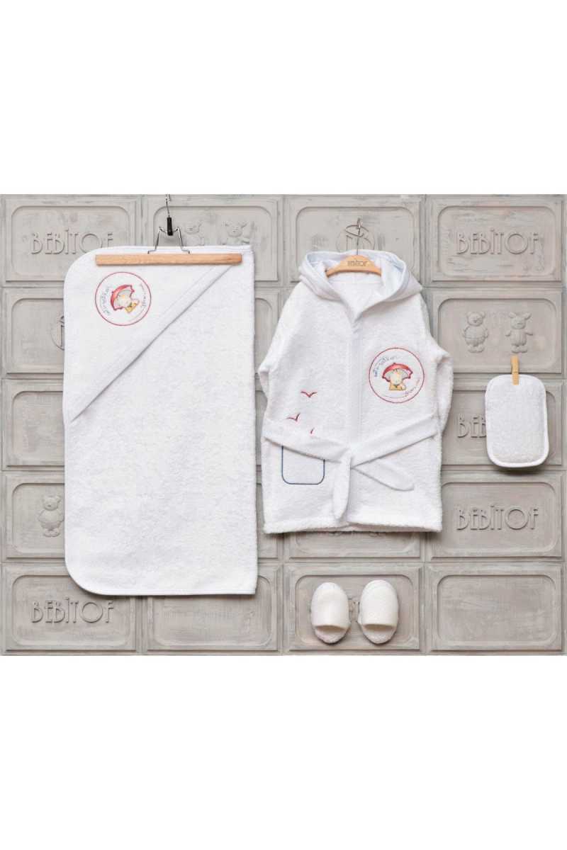 Bebitof Unisex Bebek Bornoz Seti Kırmızı Şemsiyeli - Thumbnail