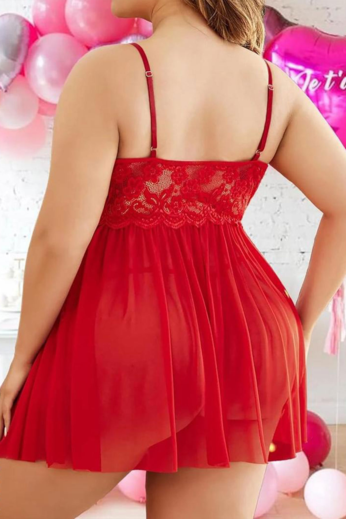 Beleng Kadın Fantezi Gecelik Bralet Çift Yırtmaçlı Büyük Beden - Thumbnail