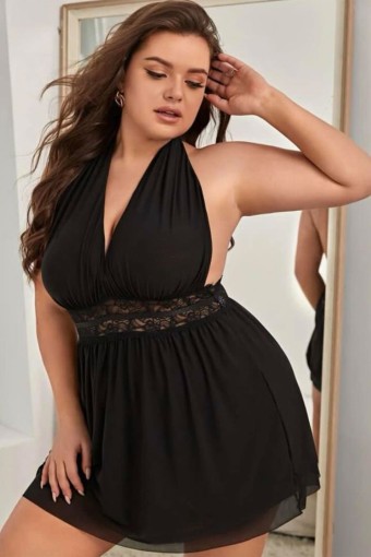 BELENG - Beleng Kadın Fantezi Gecelik Sırt Dekolteli Boyundan Bağlı Büyük Beden