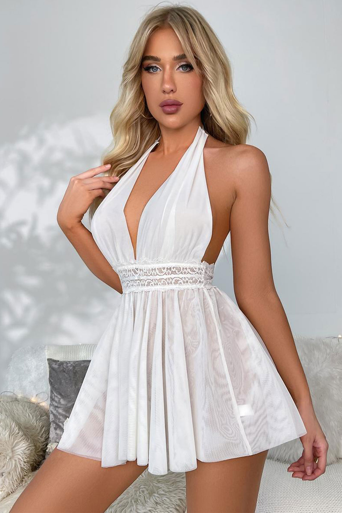 Beleng Kadın Fantezi Gecelik Sırt Dekolteli Boyundan Bağlı - Thumbnail