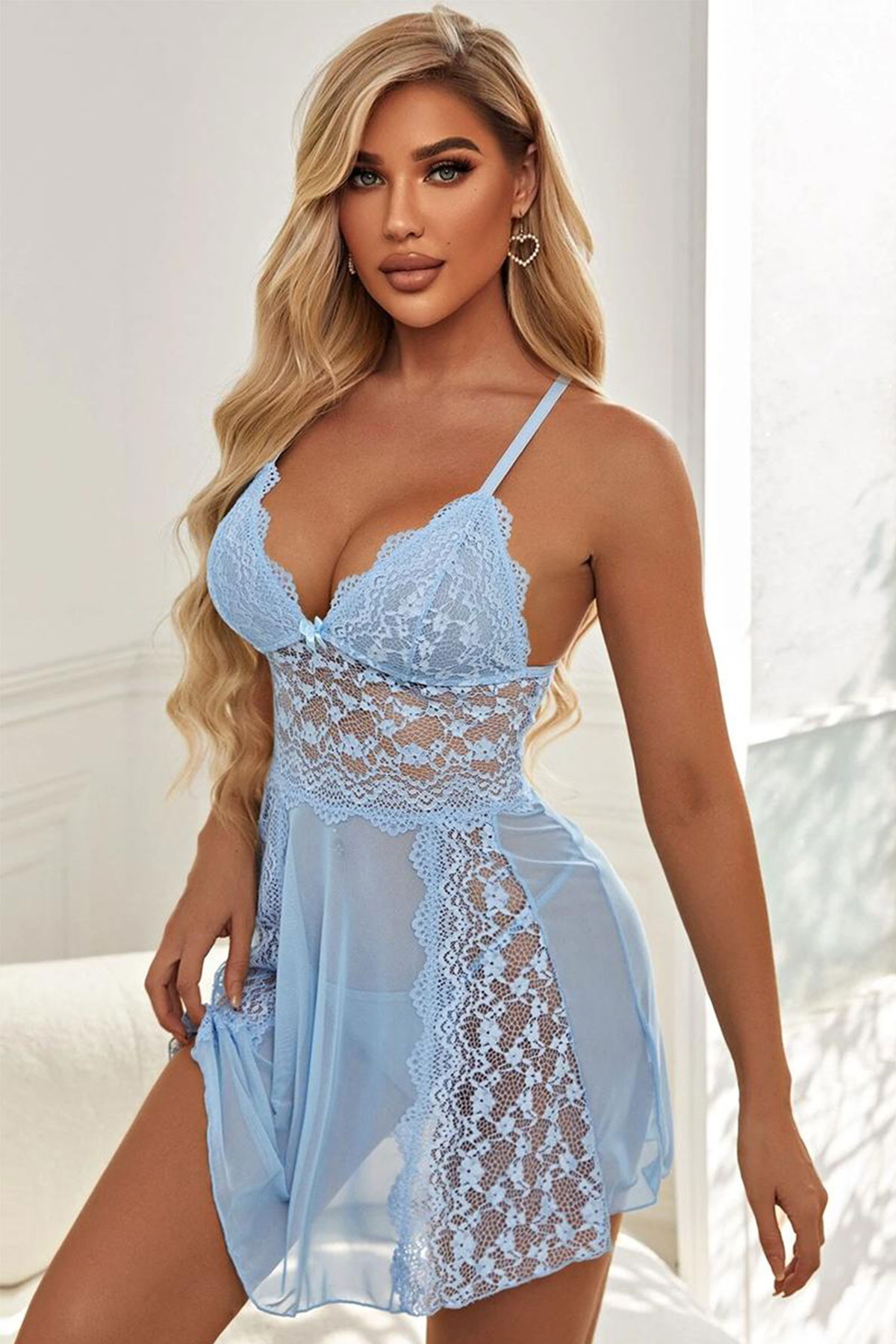 Beleng Kadın Fantezi Gecelik Sırt İpli Beli Dantelli - Thumbnail