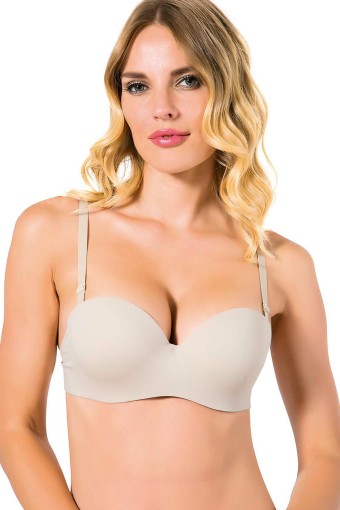 CLARA - Belvü Kadın Desteksiz Straplez Sütyen C Kap İthal - Krem