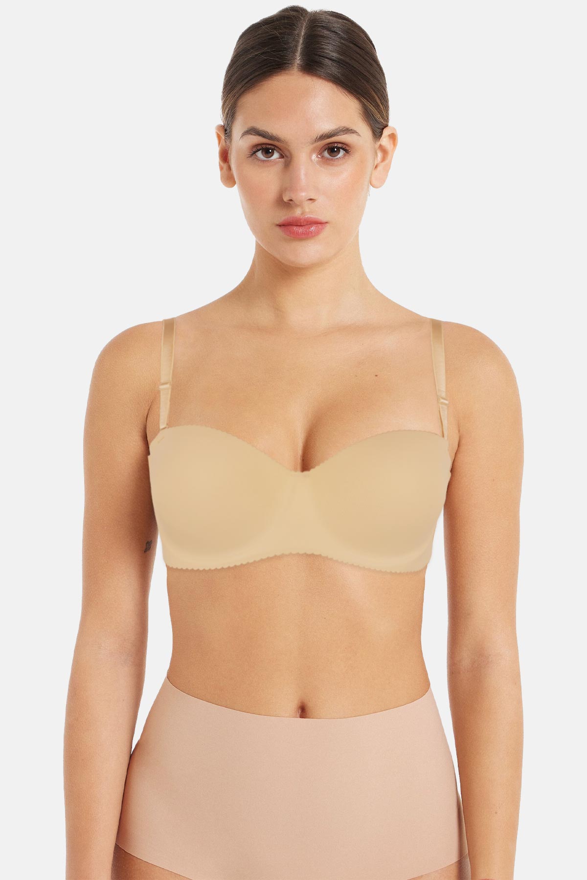 Belvü Kadın Desteksiz Straplez Sütyen İthal Lüks Lazer Kesim - Ekru - Thumbnail