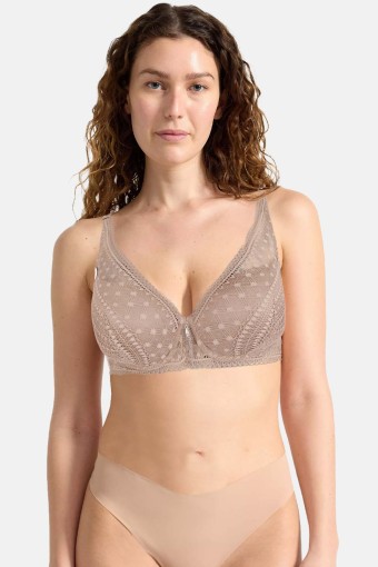 CLARA - Belvü Kadın Desteksiz Sütyen Balenli Dantelli Taş Detaylı - Açık Vizon