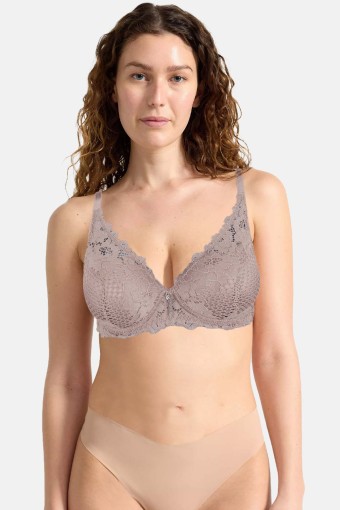CLARA - Belvü Kadın Desteksiz Sütyen Balenli Dantelli Taş Detaylı - Açık Vizon