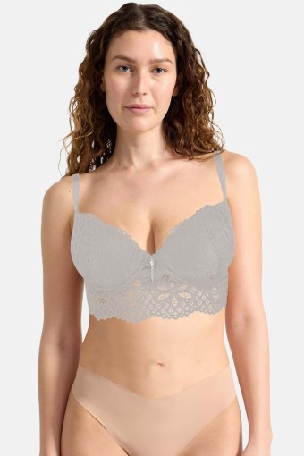 CLARA - Belvü Kadın Desteksiz Sütyen Balenli Dantelli Taş Detaylı - Kırık Beyaz