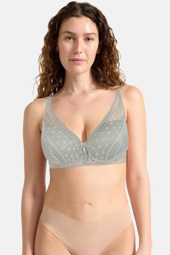 CLARA - Belvü Kadın Desteksiz Sütyen Balenli Dantelli Taş Detaylı - Kırık Beyaz