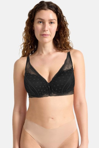 CLARA - Belvü Kadın Desteksiz Sütyen Balenli Dantelli Taş Detaylı - Siyah