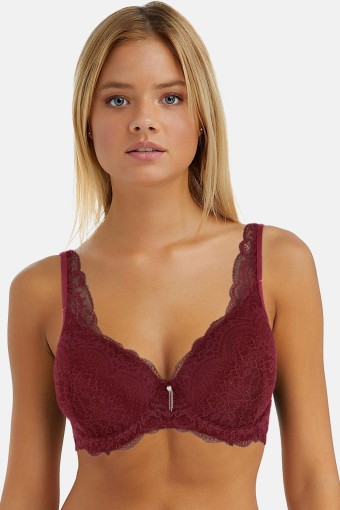 BELVÜ - Belvü Kadın Desteksiz Sütyen C Kap Dantelli Tül Detaylı - Bordo